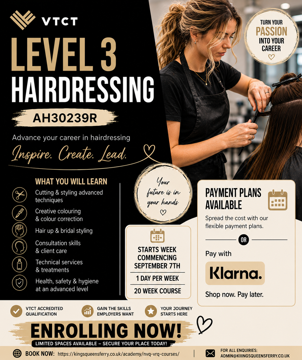 VTCT Level 3 Diploma in Women's Hairdressing - Fast Track (September 2026)